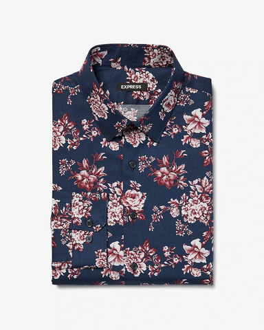 Extra Slim Floral Print Cotton Dress Shirt