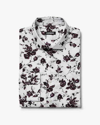 Extra Slim Rose Print Cotton Dress Shirt